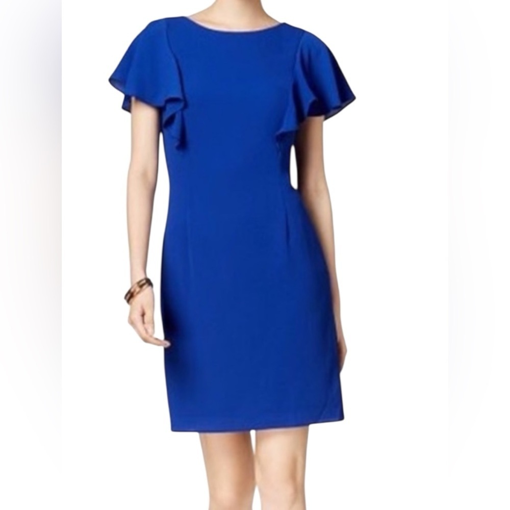 Jessica Howard Blue Ruffle Sleeve Dress Size 12 Elegant Sheath Dress